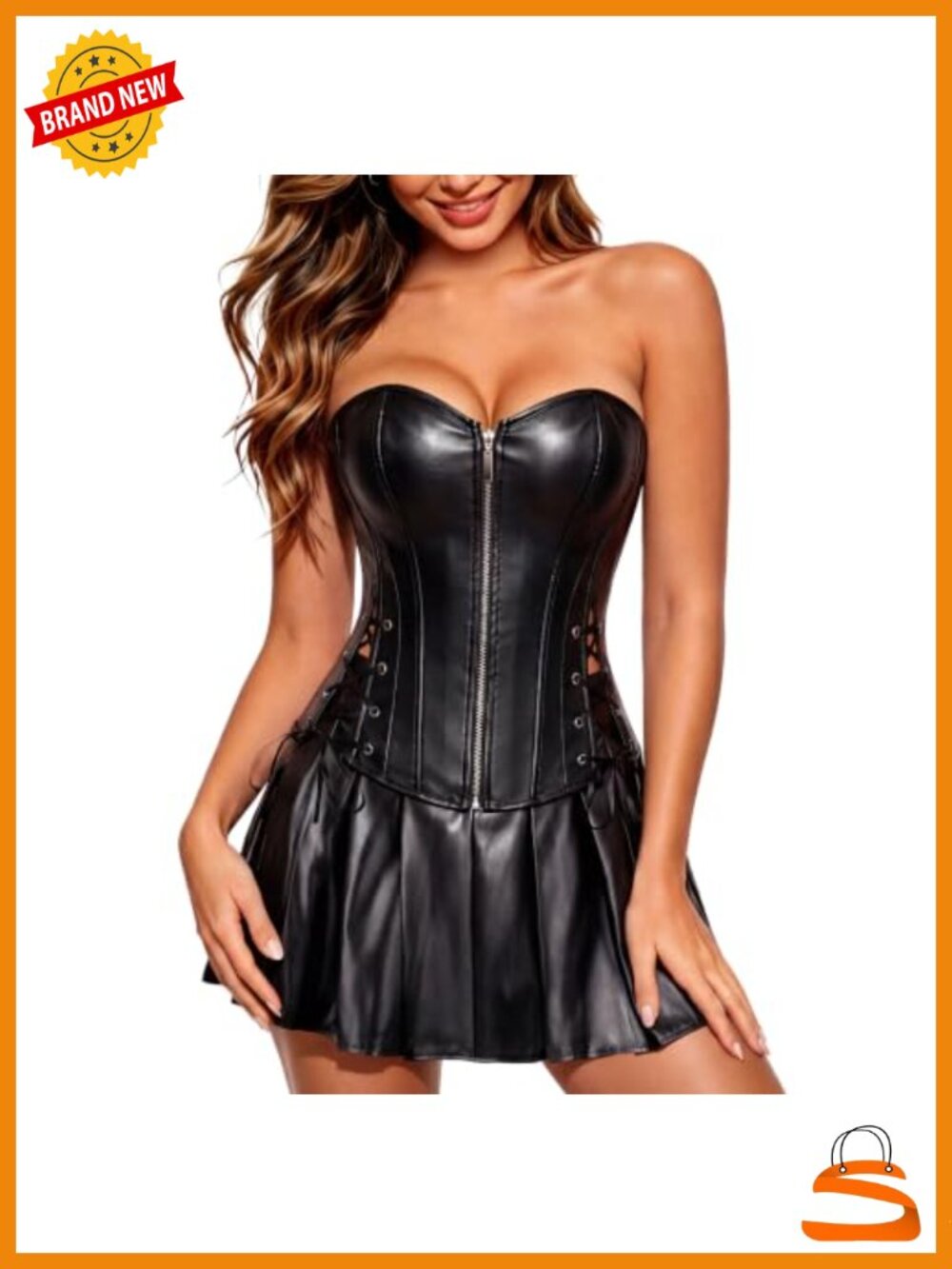 Faux Leather Corset with Lace Up Back for Party Wear